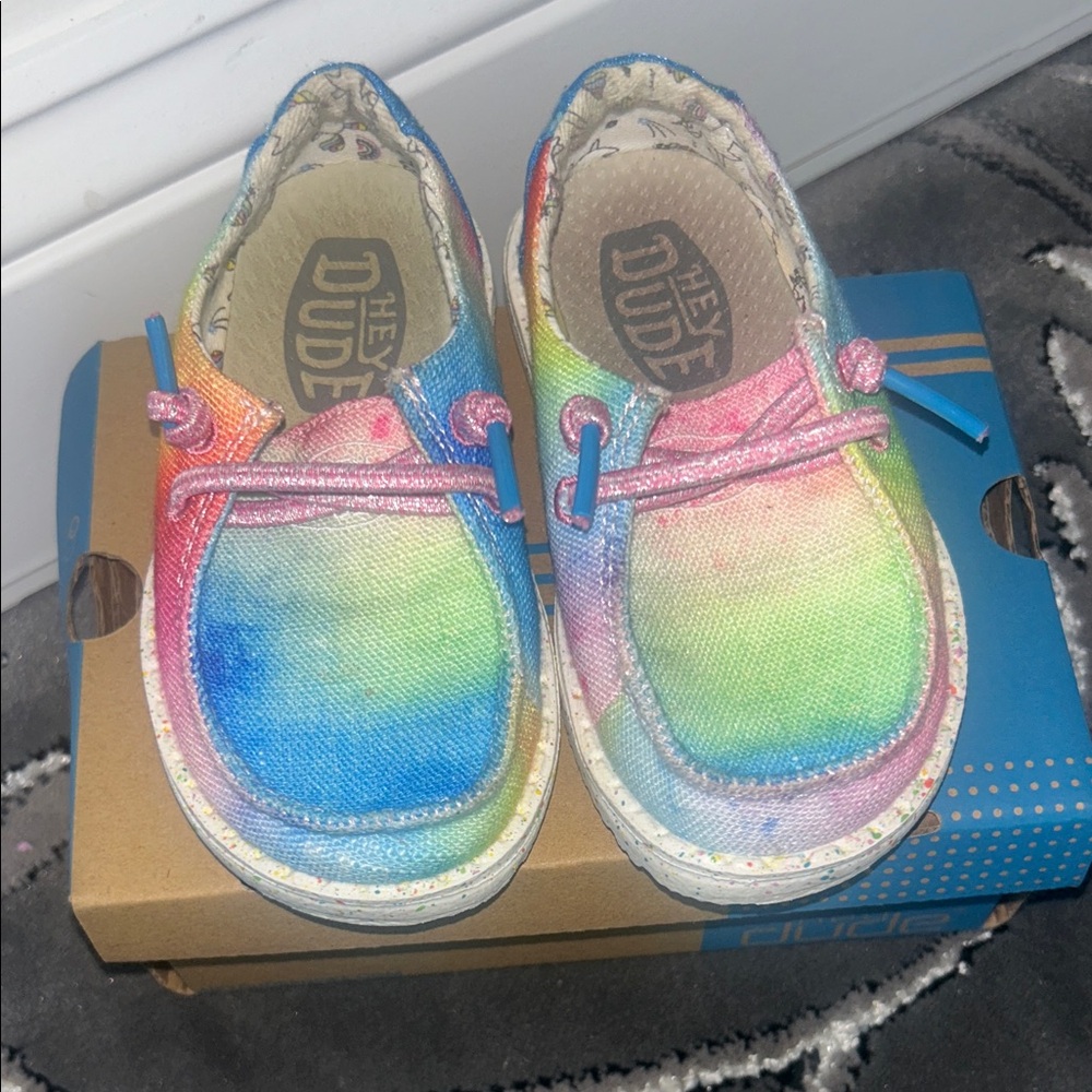 Hey Dude Kids Rainbow Tie-Dye Canvas Slip-On Moccasins
